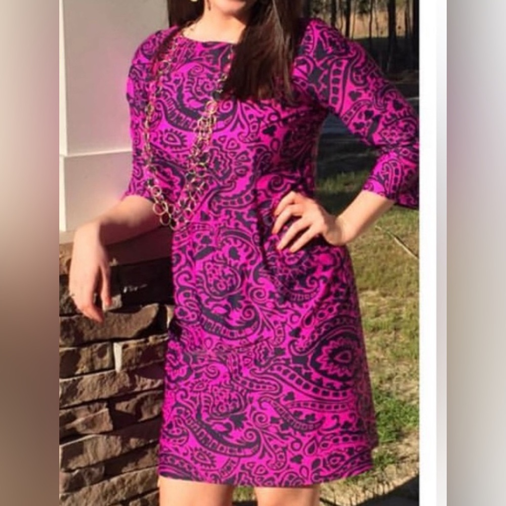 Jude Connally Pink and Black Paisley Dress